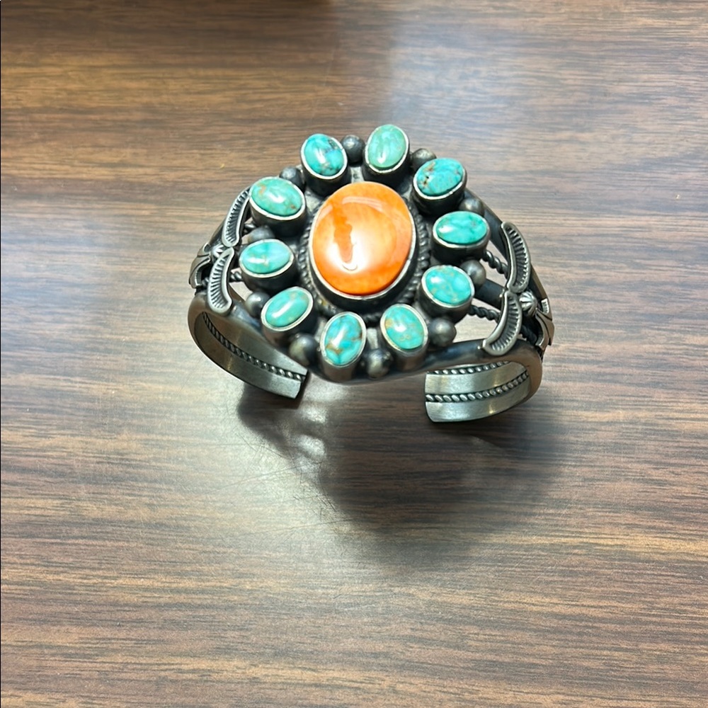 Thomas Francisco Turquoise and Spiny Oyster Cuff Bracelet